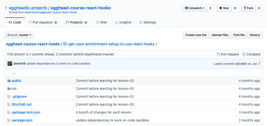 screenshot of specific folder of code example on github