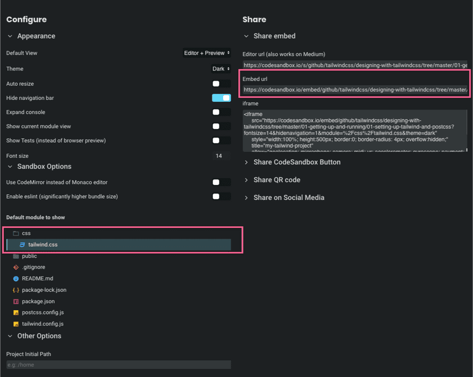 Most used options for sharing embed