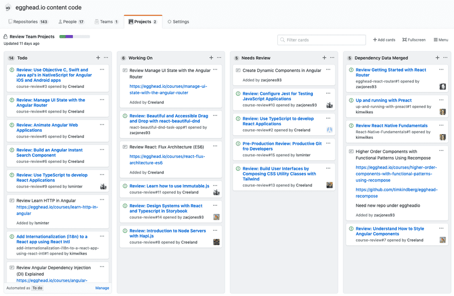 screenshot of github projects button